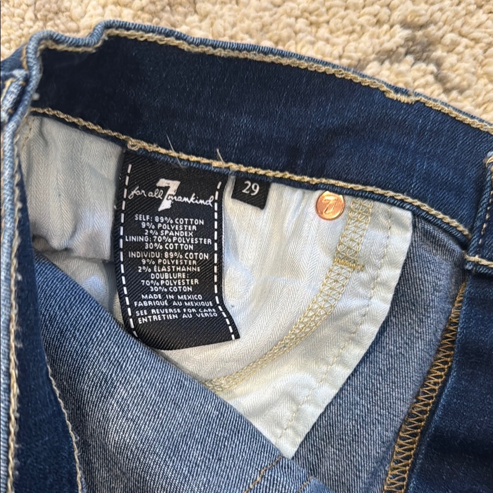 7 For All Mankind Blue Jean Shorts with Frayed Hem - Picture 3 of 3